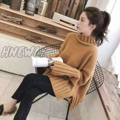 xsrrr Christmas Party Outfits Fashion Thick High Collar Red Pink Knitted Sweater Women Tops Autumn Winter Loose 3 Color Knit Turtleneck Pullover Ladies Jumper