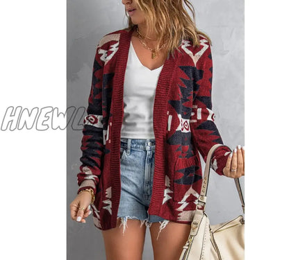 xsrrr Christmas Printing Women Cardigan Knitting Open Stitch Lady Sweater Jacket Thermal Long Sleeves Lady Outwear For Daily Wear