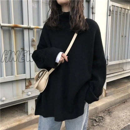 xsrrr Collar Sweater Spring Autumn New Pattern Winter Long Sleeve Solid Knitting Pulloveres Overszie Casual Women Black Blue