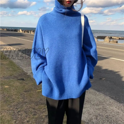 xsrrr Collar Sweater Spring Autumn New Pattern Winter Long Sleeve Solid Knitting Pulloveres Overszie Casual Women Black Blue