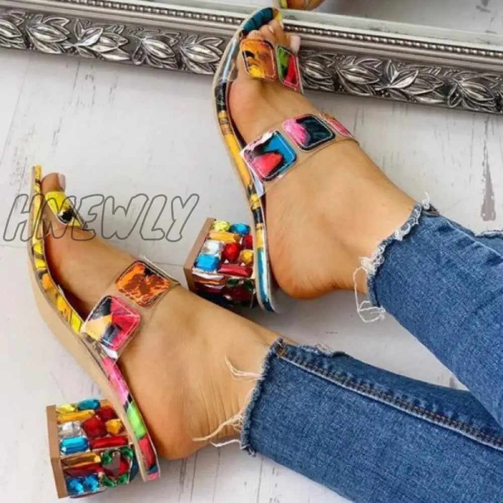 xsrrr - Colour Casual Patchwork Round Out Door Wedges Shoes