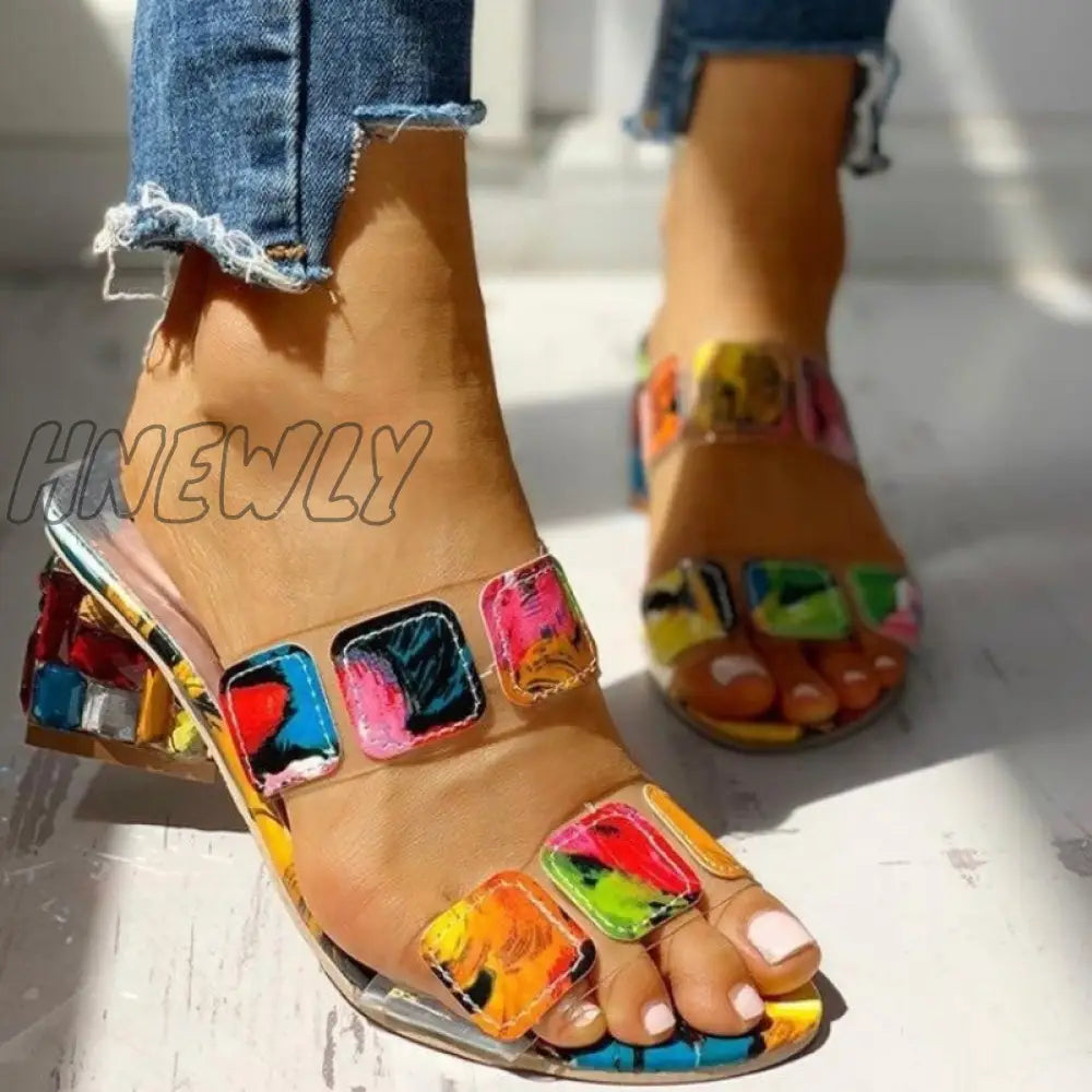 xsrrr - Colour Casual Patchwork Round Out Door Wedges Shoes