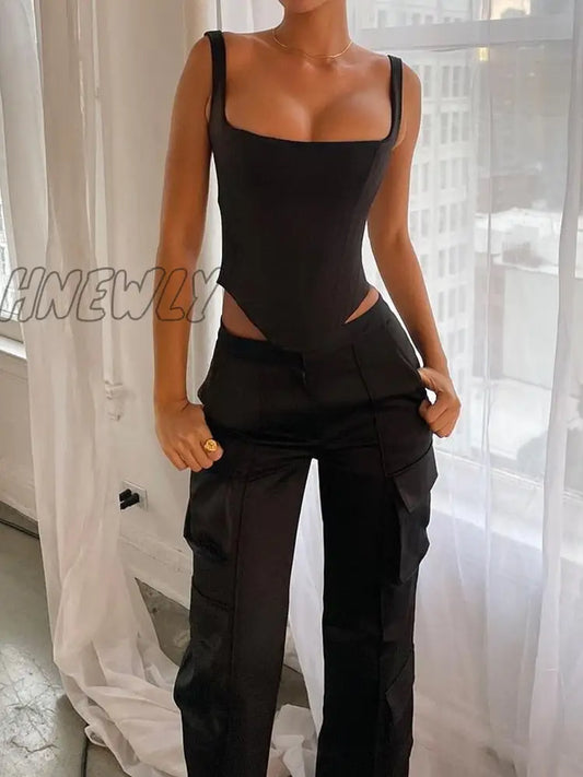 xsrrr Corset Bandage Top Women Black Camisole Short Cropped Tank Tops 2024 Summer Sexy Elegant Nightclub Evening Party Female Clothes