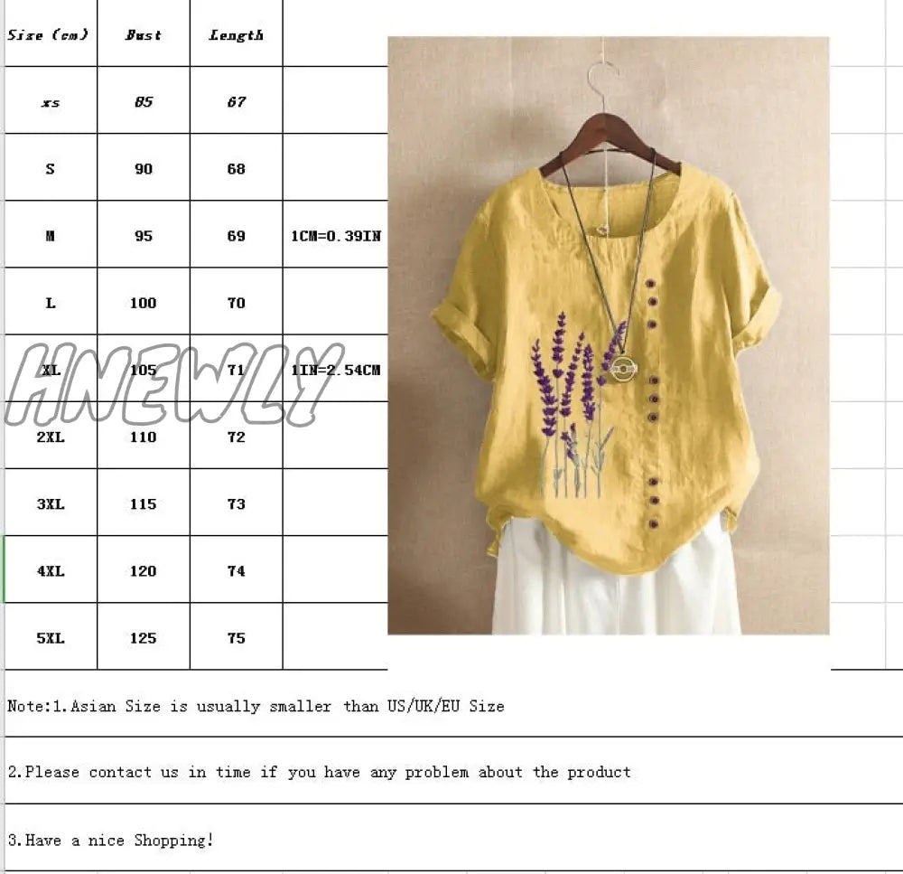 Hnewly Cotton and Linen Printed T Shirt Tops For Women Summer Loose  Lavender Printed T Shirt Shirts Trendy Summer Fits