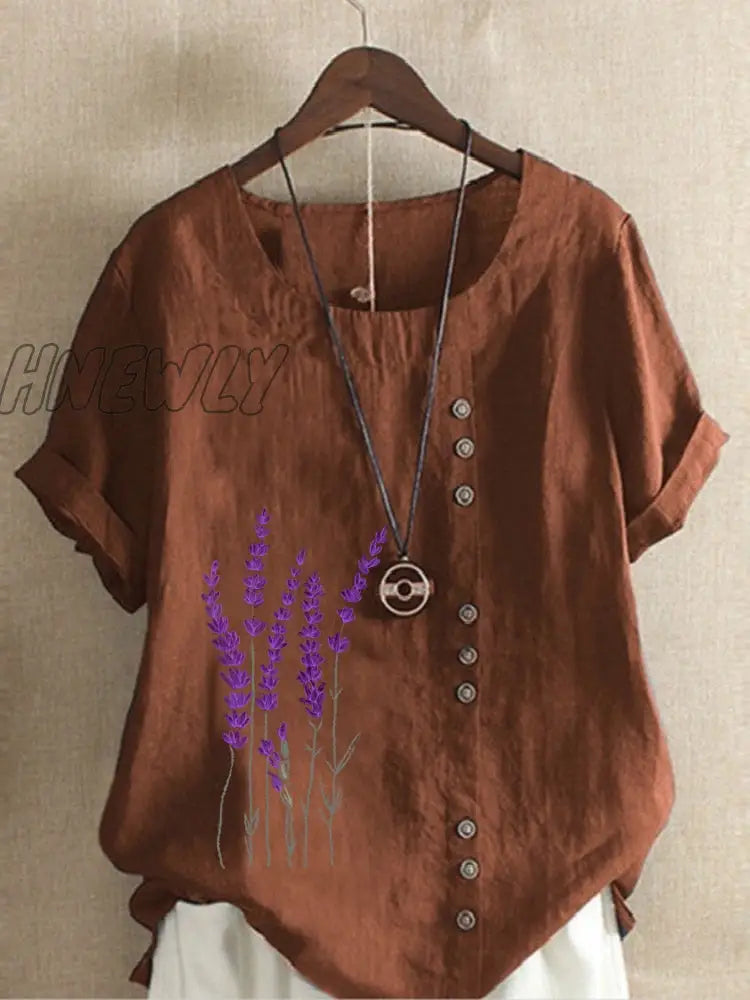 Hnewly Cotton and Linen Printed T Shirt Tops For Women Summer Loose  Lavender Printed T Shirt Shirts Trendy Summer Fits