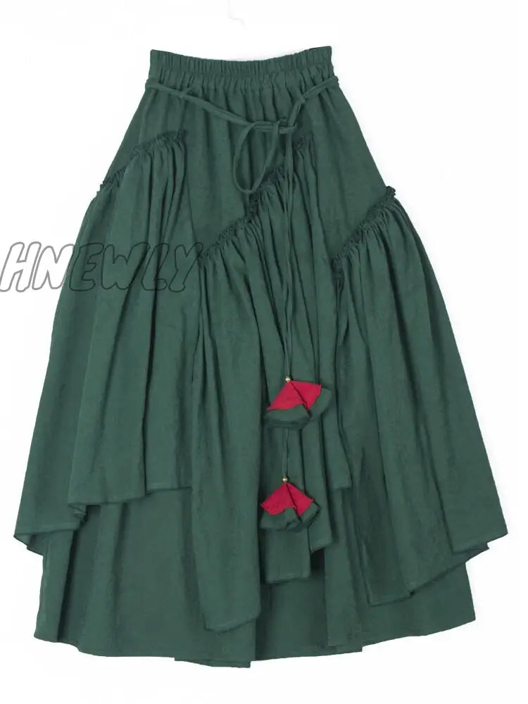 xsrrr Cotton Linen Women Medieval Skirt Solid Retro Ethnic Style Irregular Hem Ball Gown Skirt Muslim Maxi Long Skirt Spring Summer Halloween