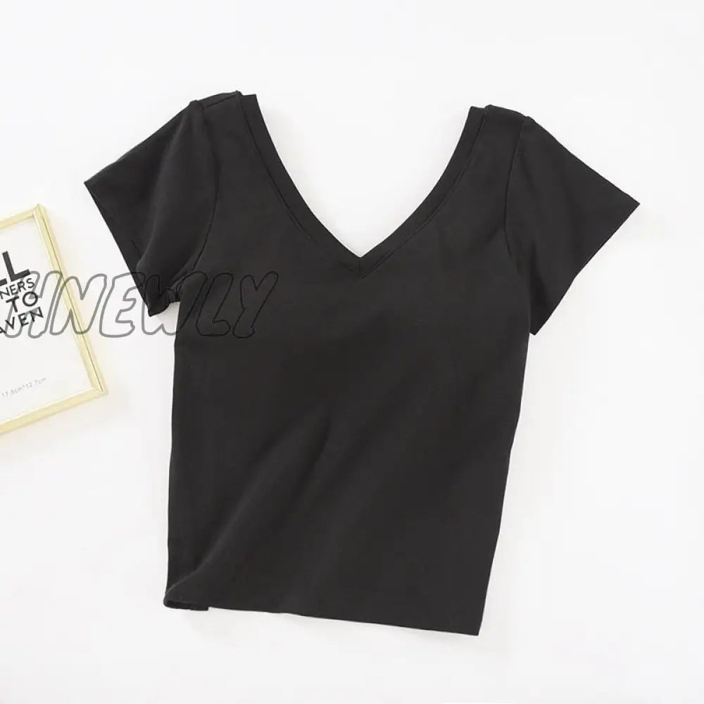 Hnewly Cotton Short-Sleeve T-Shirt Chest Pads Women's Summer One-Piece Sleep Tops V-Neck Outer Wear Slim Sleepwear 1 Pcs Pajamas