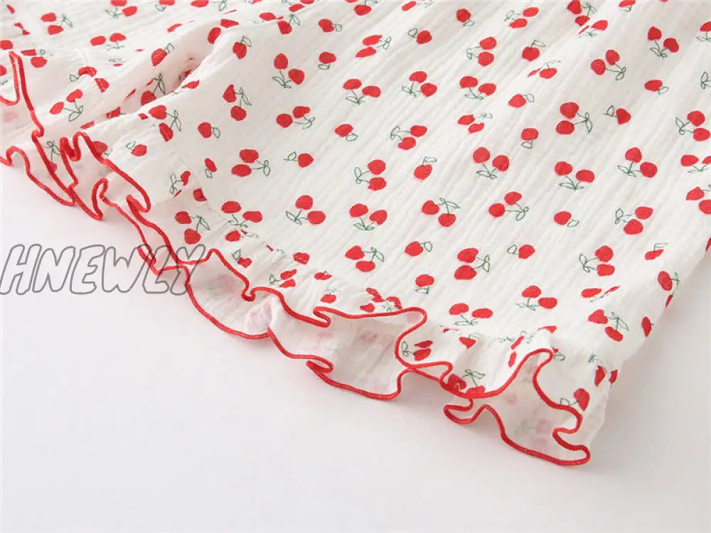 Hnewly Cotton Sleepwear Korean Pajamas for Women Summer Pijama Cherry Print Pyjamas Female Set Woman 2 Piece Cute Loungewear