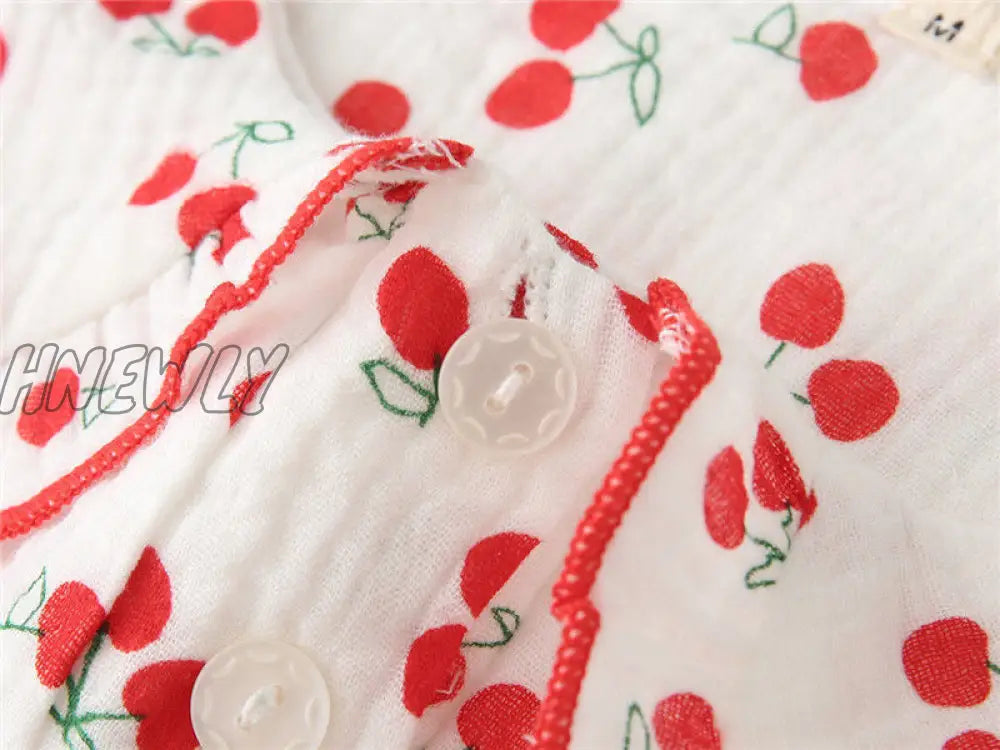 Hnewly Cotton Sleepwear Korean Pajamas for Women Summer Pijama Cherry Print Pyjamas Female Set Woman 2 Piece Cute Loungewear