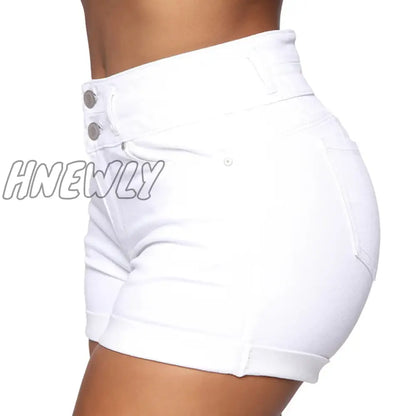 xsrrr Cotton Stretchy High Waist Jean Shorts Woman Summer Casual Sweat With Pocket Zipper White Black Cuffed Denim Shorts