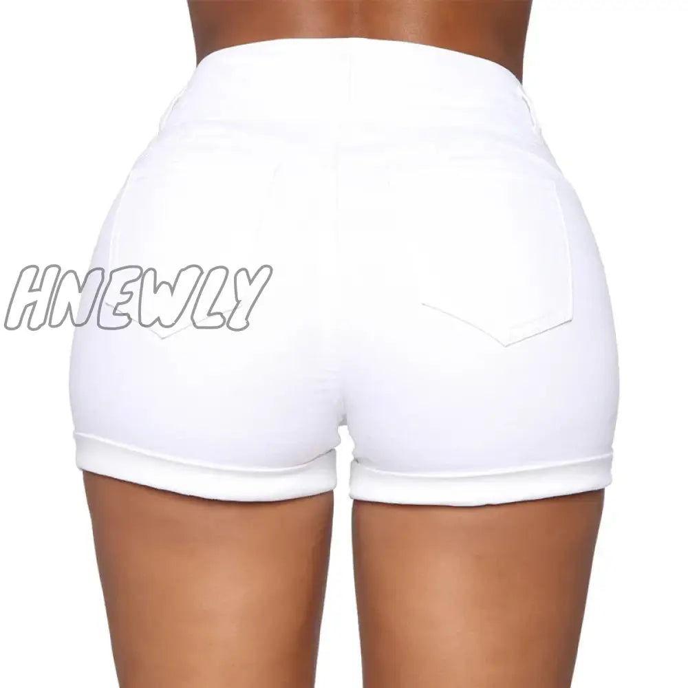 xsrrr Cotton Stretchy High Waist Jean Shorts Woman Summer Casual Sweat With Pocket Zipper White Black Cuffed Denim Shorts