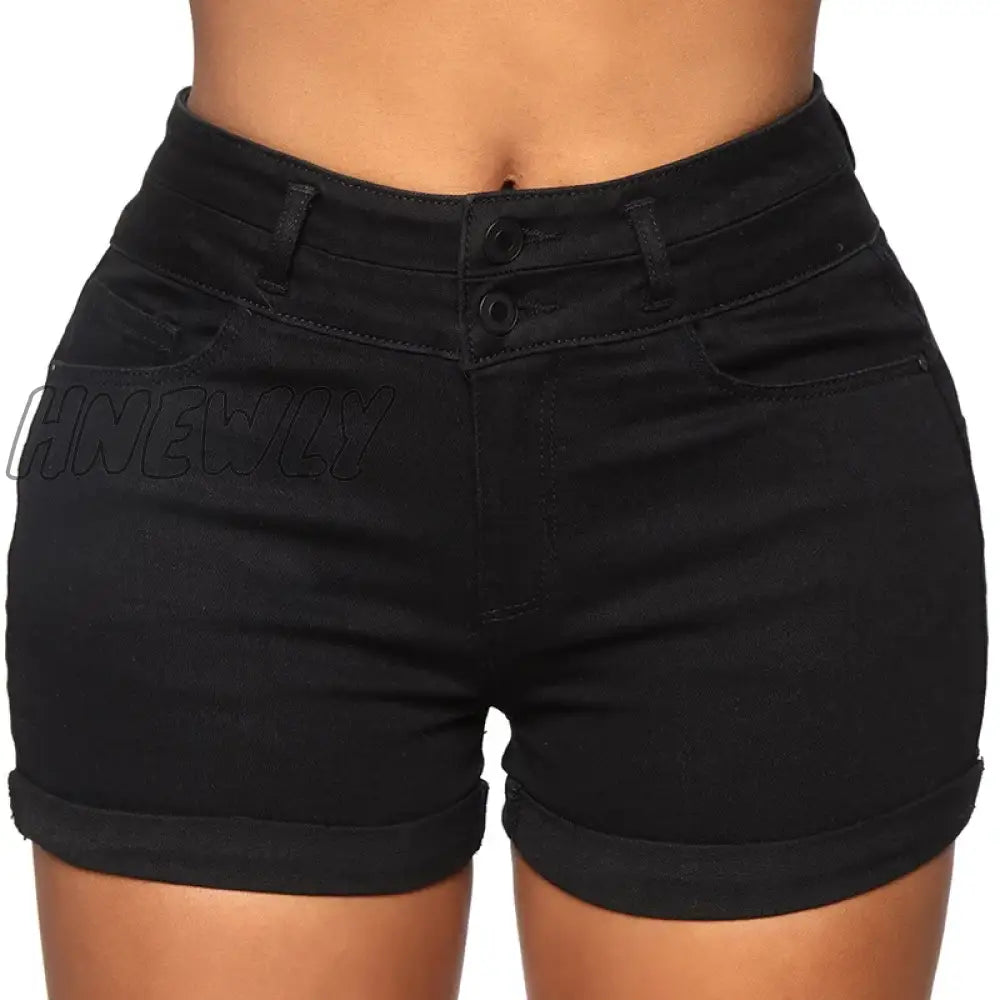 xsrrr Cotton Stretchy High Waist Jean Shorts Woman Summer Casual Sweat With Pocket Zipper White Black Cuffed Denim Shorts