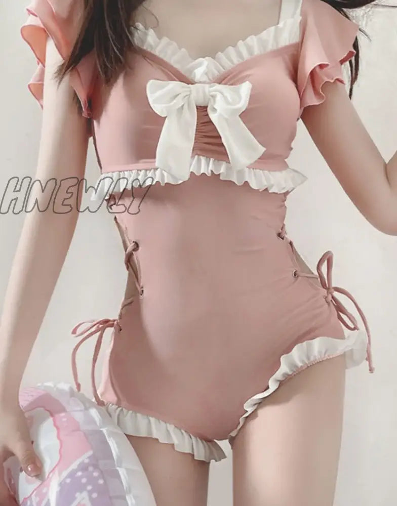 xsrrr Cover-up Women Bandage Sweet Sexy Slim Bow Simple Swimwear Beach Style Ulzzang Patchwork Design Summer Basic Students Ruffles