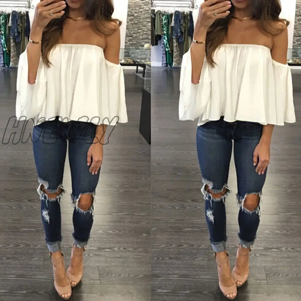 xsrrr Cropped Tops Kawaii Summer Shirts Flare Sleeve Blusa Feminina Women Blouse Chiffon Blusas Sexy Off Shoulder Top Party