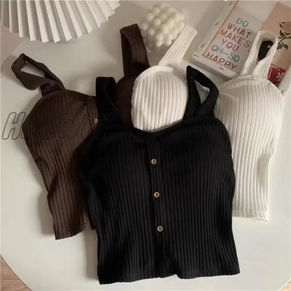 xsrrr Cute Sleeveless Cropped Tank Top Women's Crop Top Summer 2024 Korean Corset Top Camisole Knit Sexy Slim Vest Bra Tops Female Y2k