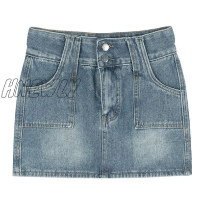 xsrrr Denim Mini Skirt Women High Waist A-line Pockets Distressed Sexy Vintage Jeans Skirt Summer Cowgirl Streetwear