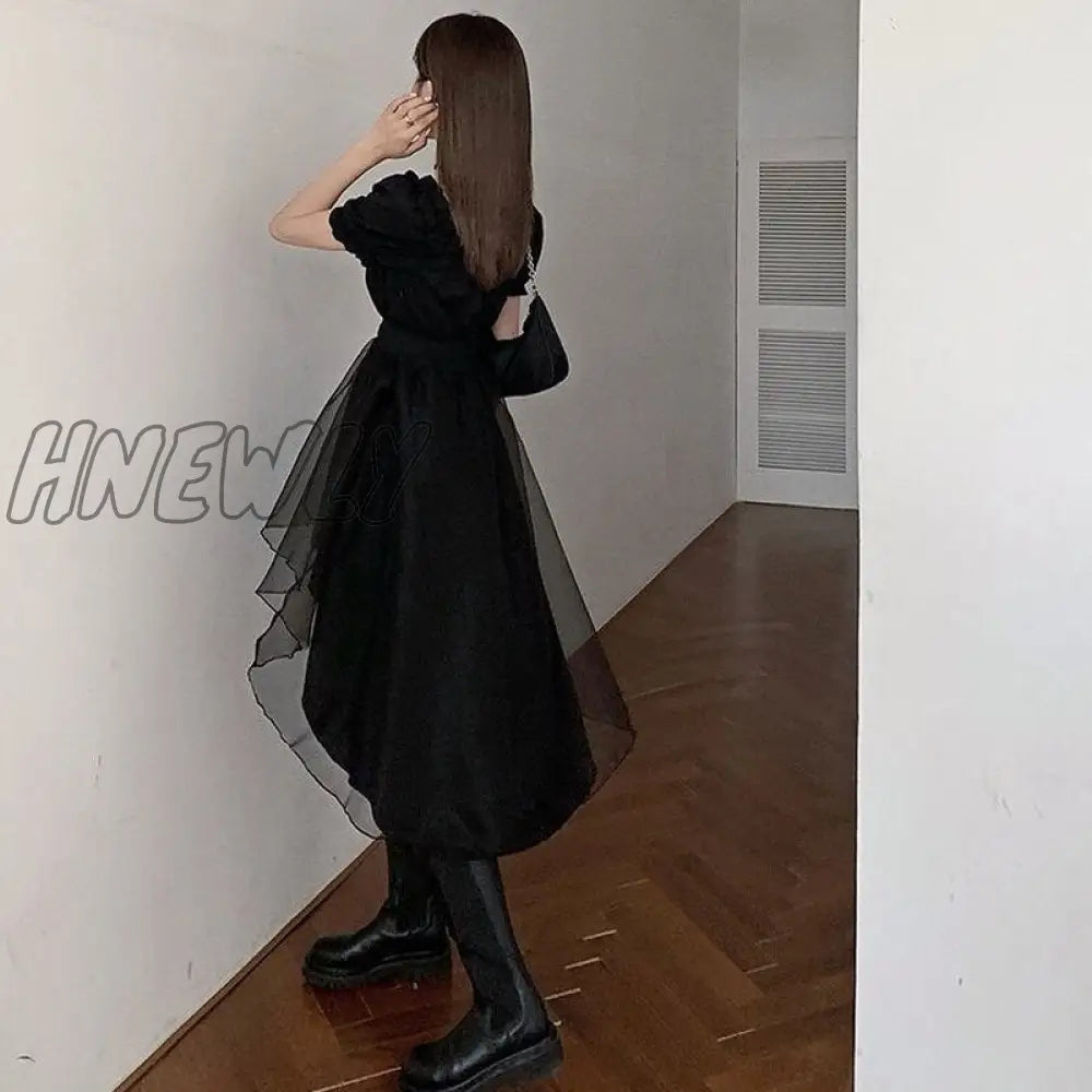 Hnewly Dress Women Sashes Mesh Vintage Solid French Slim Square Collar Trendy Design Party Dance Ulzzang Harajuku Mujer Summer Princess