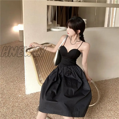 Hnewly Dresses Womens Sleeveless Solid Vintage Sundress High Waist Elegant A-line Fashion French Retro Summer Female Vestidos Backless