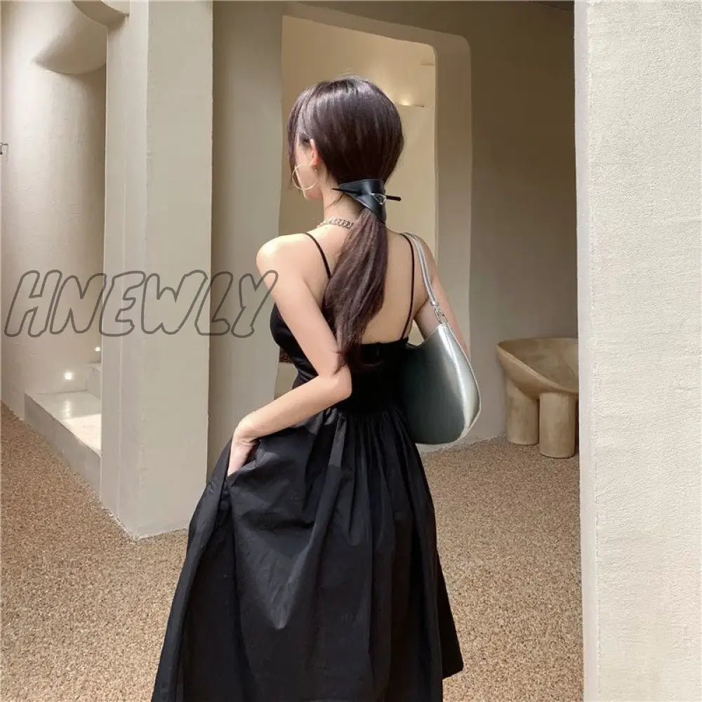 Hnewly Dresses Womens Sleeveless Solid Vintage Sundress High Waist Elegant A-line Fashion French Retro Summer Female Vestidos Backless