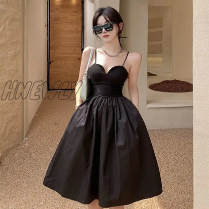 Hnewly Dresses Womens Sleeveless Solid Vintage Sundress High Waist Elegant A-line Fashion French Retro Summer Female Vestidos Backless