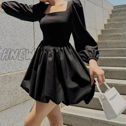 Hnewly Elegant Bare Shoulders Mini Dress Evening Party Dresses French Short Sleeve Split Dress Korean Summer Women's Clothing