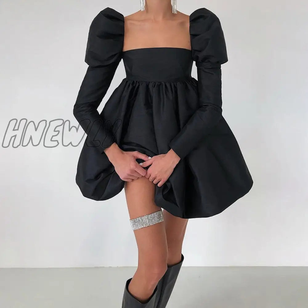 Hnewly Elegant Bare Shoulders Mini Dress Evening Party Dresses French Short Sleeve Split Dress Korean Summer Women's Clothing