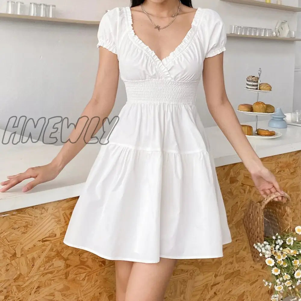 Hnewly Elegant Bare Shoulders Mini Dress Evening Party Dresses French Short Sleeve Split Dress Korean Summer Women's Clothing