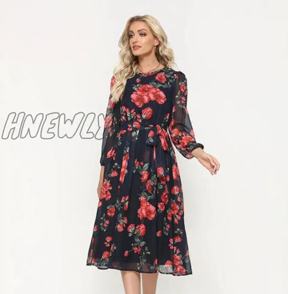 xsrrr Elegant Dot Print Long Sleeve Polka Dress O Neck Chiffon A Line Women Casual Dress Vintage Midi Vestidos De Spring Fits