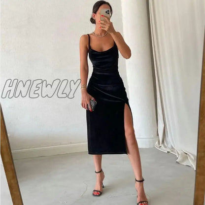 Hnewly Elegant Evening Gown For Women Summer Velvet Midi Bodycon Dress Women Sleeveless Off Shoulder Backless Party Club Dresses