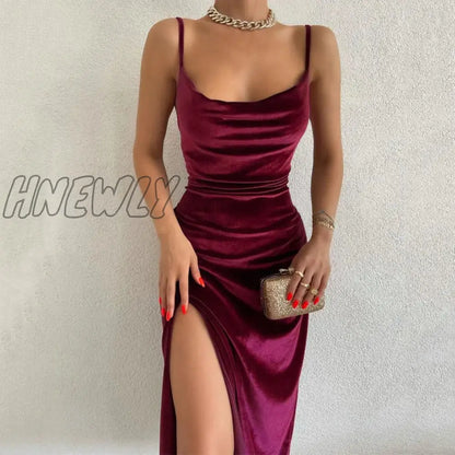 Hnewly Elegant Evening Gown For Women Summer Velvet Midi Bodycon Dress Women Sleeveless Off Shoulder Backless Party Club Dresses