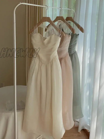 Hnewly Elegant Fashion Halter Fairy Graduation Dresses Summer Woman Korean Solid A-Line Birthday Evering Party Vestidos Female Clothes