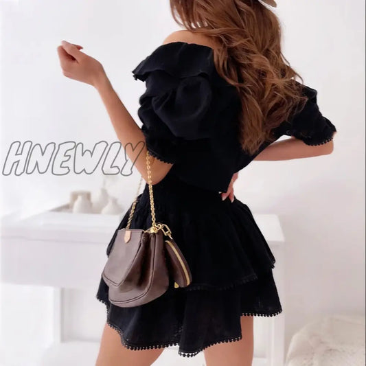 Hnewly Elegant Ruffle Party Dress Summer Butterfly Short Sleeve Mini Dress Spring V Neck Patchwork Women Dress