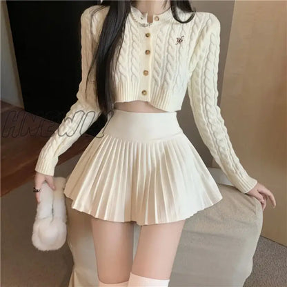 xsrrr Elegant Woolen Pleated Mini Skirt Women Cute Autumn Winter Korean Fashion High Waist Solid A-line Sexy Short Skirts