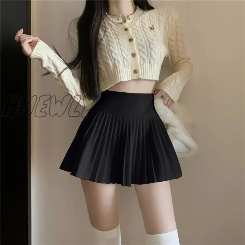 xsrrr Elegant Woolen Pleated Mini Skirt Women Cute Autumn Winter Korean Fashion High Waist Solid A-line Sexy Short Skirts