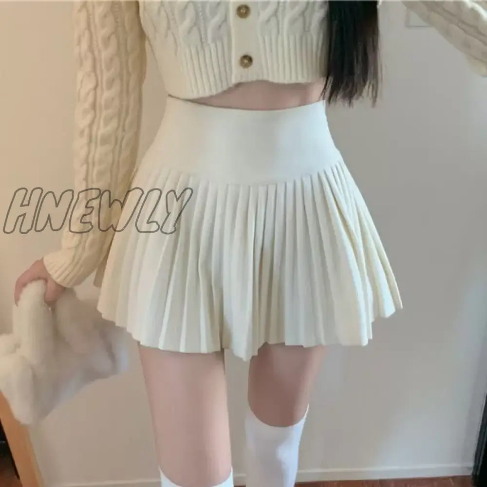 xsrrr Elegant Woolen Pleated Mini Skirt Women Cute Autumn Winter Korean Fashion High Waist Solid A-line Sexy Short Skirts