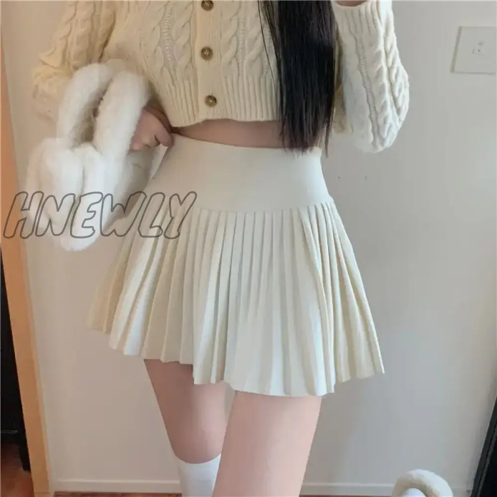 xsrrr Elegant Woolen Pleated Mini Skirt Women Cute Autumn Winter Korean Fashion High Waist Solid A-line Sexy Short Skirts