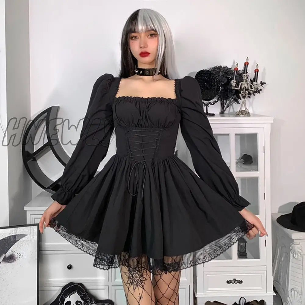 xsrrr Fairy Grunge Square Neck Lace Trim Sexy Kawaii Slim White Dress Women New Bandage Fall Dress Gothic Clothes платье летнее Trendy Summer Fits