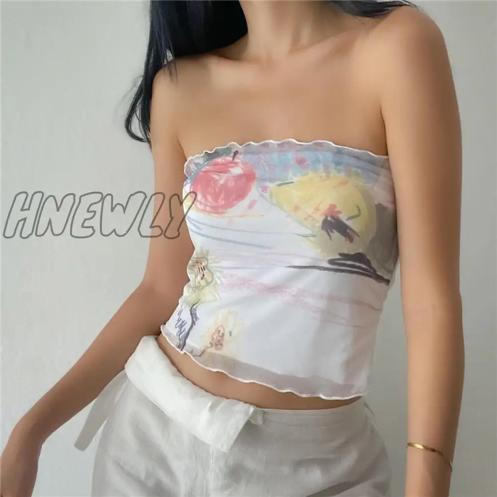 xsrrr Fairycore Off Shoulder Crop Tops Summer Graphic T Shirts Ruffles Strapless Tshirt 2000s Aesthetic Sweet Streetwear 2024