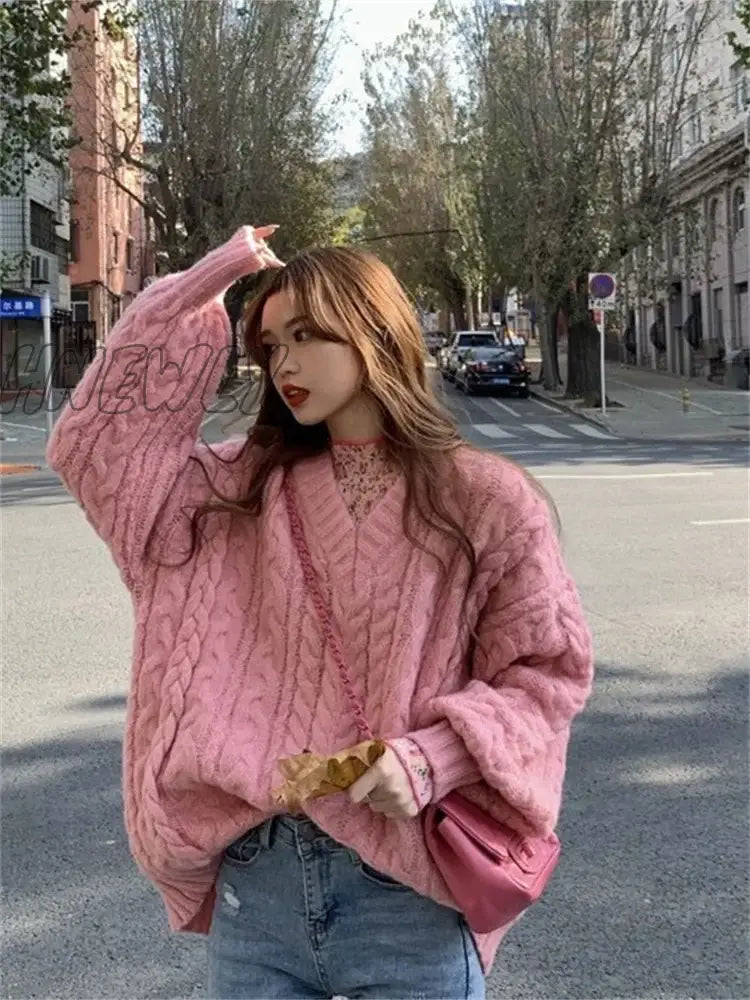 Hnewly Fall Winter Womens Sweaters Women Clothing Knitted Loose Sweater Knitting Wool Oversize Pullover Woman Sweaters Girls Thick