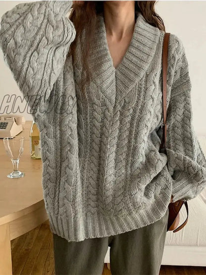 Hnewly Fall Winter Womens Sweaters Women Clothing Knitted Loose Sweater Knitting Wool Oversize Pullover Woman Sweaters Girls Thick