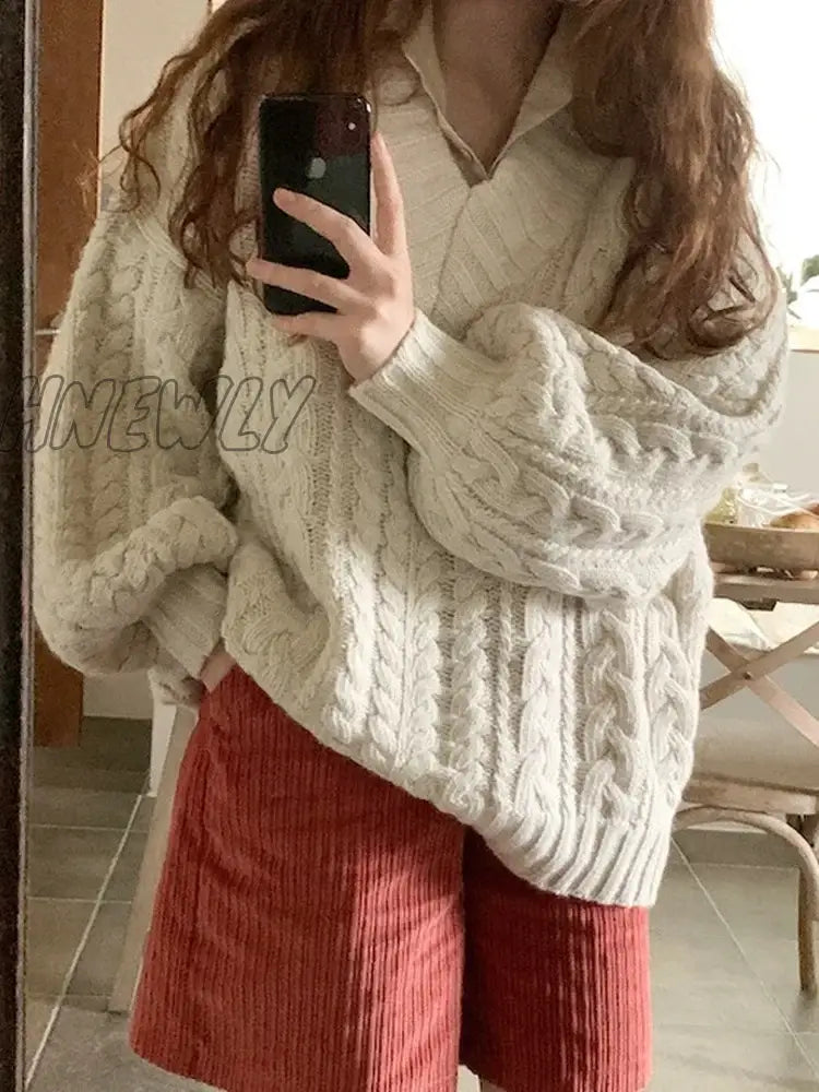 Hnewly Fall Winter Womens Sweaters Women Clothing Knitted Loose Sweater Knitting Wool Oversize Pullover Woman Sweaters Girls Thick