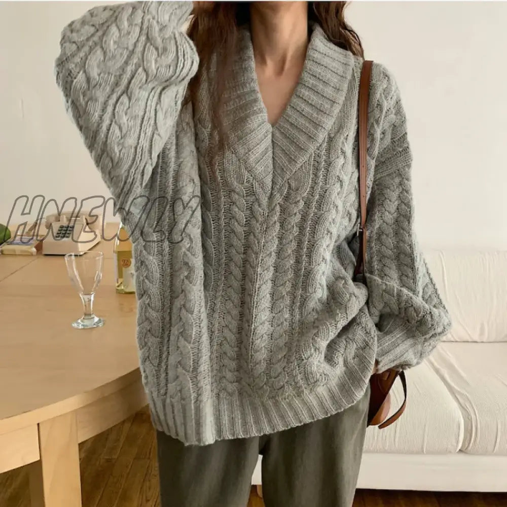 Hnewly Fall Winter Womens Sweaters Women Clothing Knitted Loose Sweater Knitting Wool Oversize Pullover Woman Sweaters Girls Thick