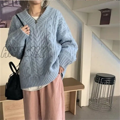 Hnewly Fall Winter Womens Sweaters Women Clothing Knitted Loose Sweater Knitting Wool Oversize Pullover Woman Sweaters Girls Thick