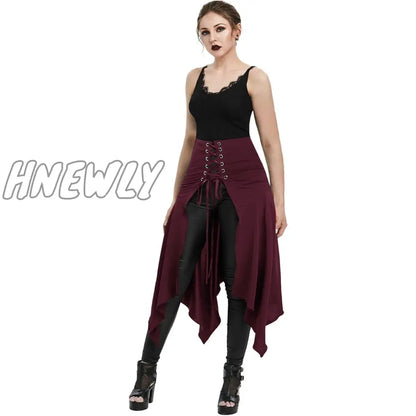 xsrrr Fashion 2024 Medieval Skirt Women Halloween Vintage Irregualr Hem Steampunk Ladies Long Skirts Gothic Cosplay Dress Skirt