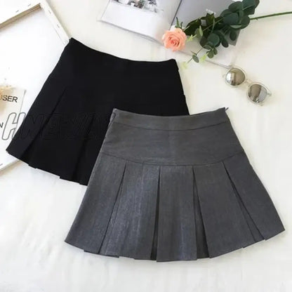 Hnewly Fashion A Line Women Pleated Skirt High Waist Zipper Grey Student Mini Skirt JK Summer New Black Ladies Suit Skirt