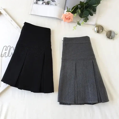 Hnewly Fashion A Line Women Pleated Skirt High Waist Zipper Grey Student Mini Skirt JK Summer New Black Ladies Suit Skirt