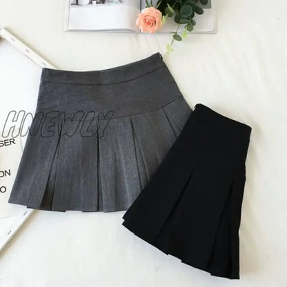 Hnewly Fashion A Line Women Pleated Skirt High Waist Zipper Grey Student Mini Skirt JK Summer New Black Ladies Suit Skirt