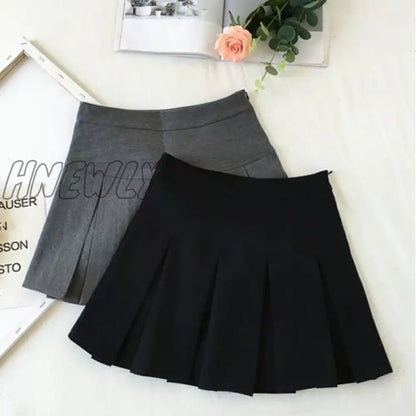 Hnewly Fashion A Line Women Pleated Skirt High Waist Zipper Grey Student Mini Skirt JK Summer New Black Ladies Suit Skirt