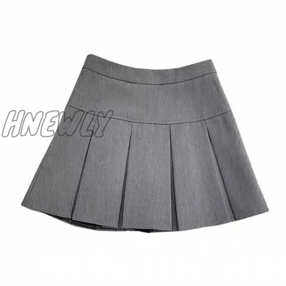 Hnewly Fashion A Line Women Pleated Skirt High Waist Zipper Grey Student Mini Skirt JK Summer New Black Ladies Suit Skirt