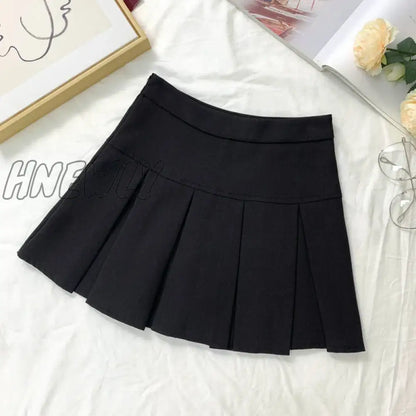 Hnewly Fashion A Line Women Pleated Skirt High Waist Zipper Grey Student Mini Skirt JK Summer New Black Ladies Suit Skirt